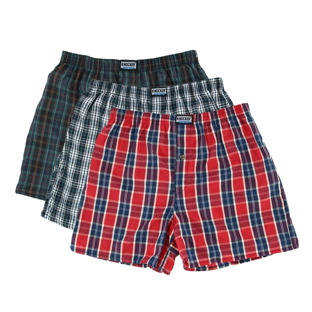 Men's Knocker Boxer Shorts 3 pair Size SMALL Assorted Plaid Colors